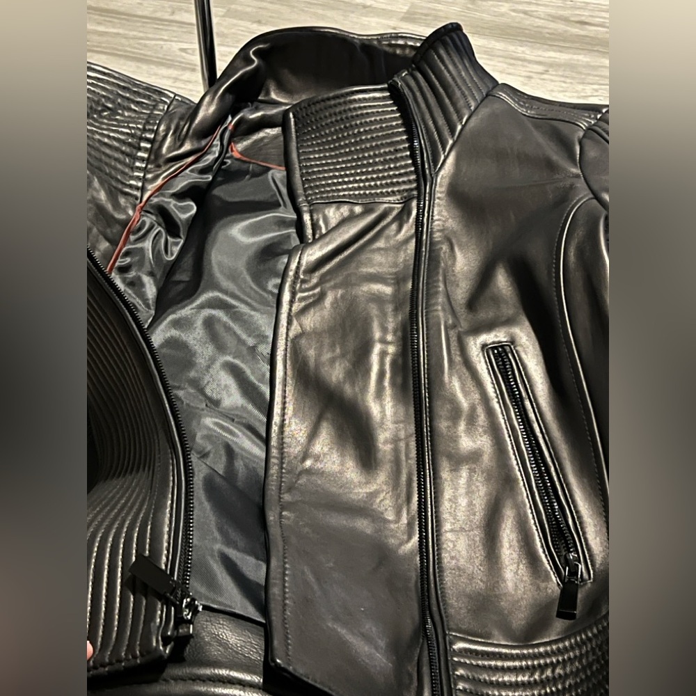 Vince Camuto Black Genuine Lambskin Quilted Leather Moto Jacket Size Large - Picture 5 of 15